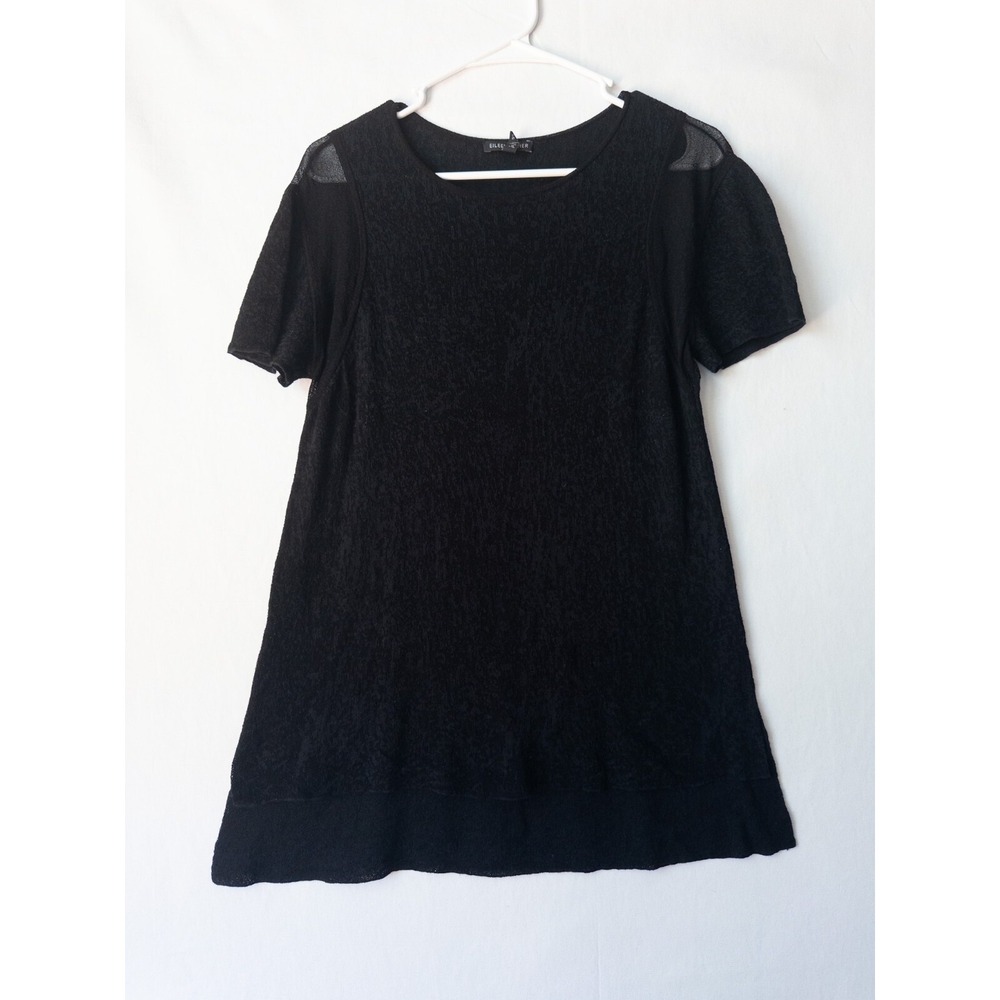 Eileen Fisher Blouse Womens L Black Minimalist Nylon Blend Knit Oversized